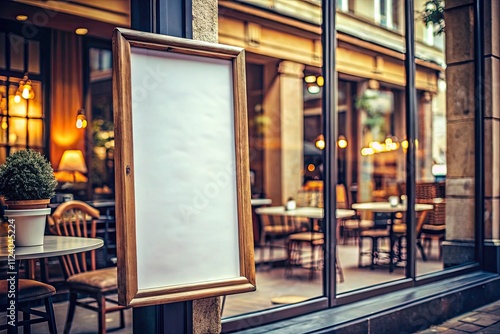 Wallpaper Mural Vintage Cafe Poster Mockup: Blank White Banner Frame on Restaurant Window Torontodigital.ca