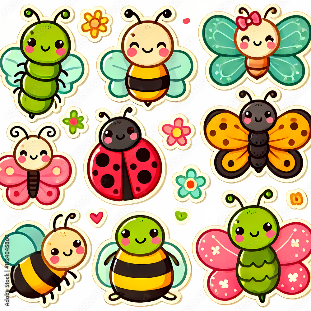 Naklejka premium Kids pre-school sticker set, vector illustration Fish jelly fish, animals, bears, farm animals
