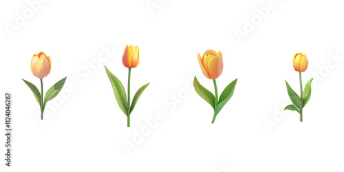 Wallpaper Mural 3D cartoon tulip icon - yellow, orange and green on white background. Torontodigital.ca