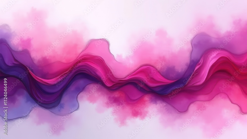Fototapeta premium Metallic ink streams. Electric magenta and subdued lilac entwine in overlapping cascades, flowing across a perfect, unblemished background, 4K.