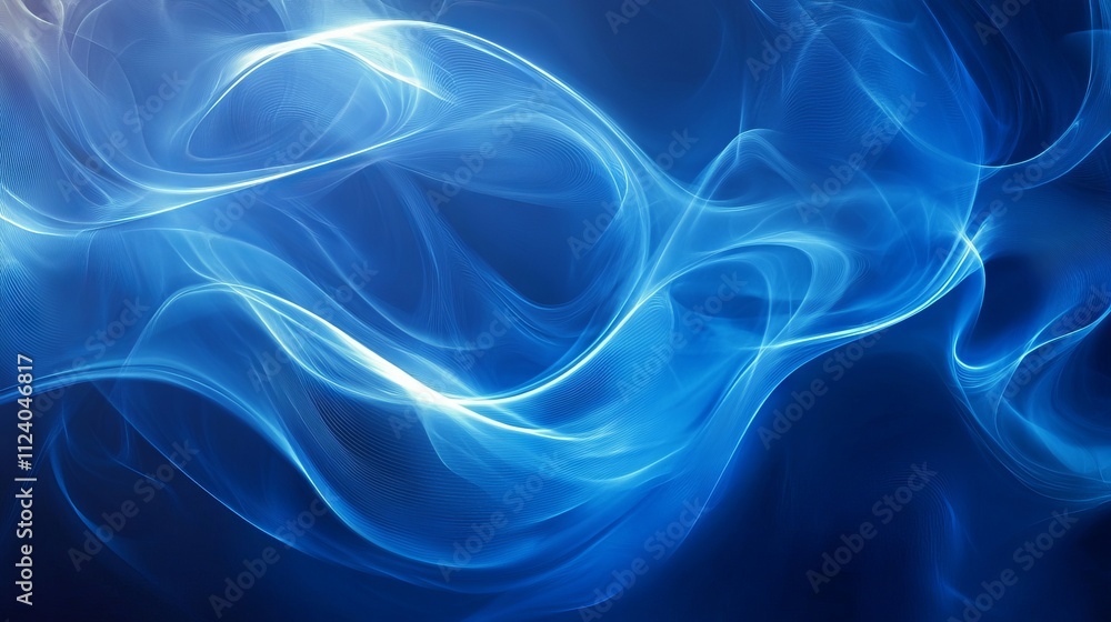 Obraz premium Abstract blue background with luminous swirling lines, fluid shapes, and vibrant gradient waves evoking depth and energy