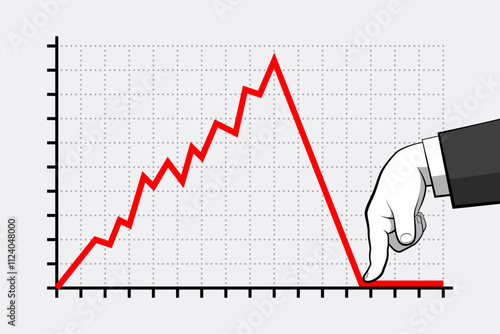 Business graph with red line and hand pressing it down