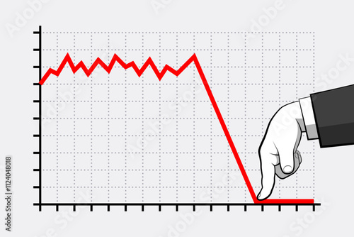 Business graph with red line and hand pressing it down