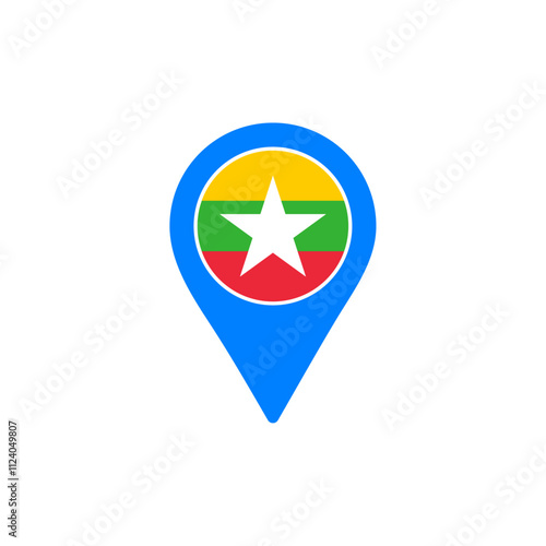 Free Download Myanmar location pin vector with national flag design illustration - GFXLoad