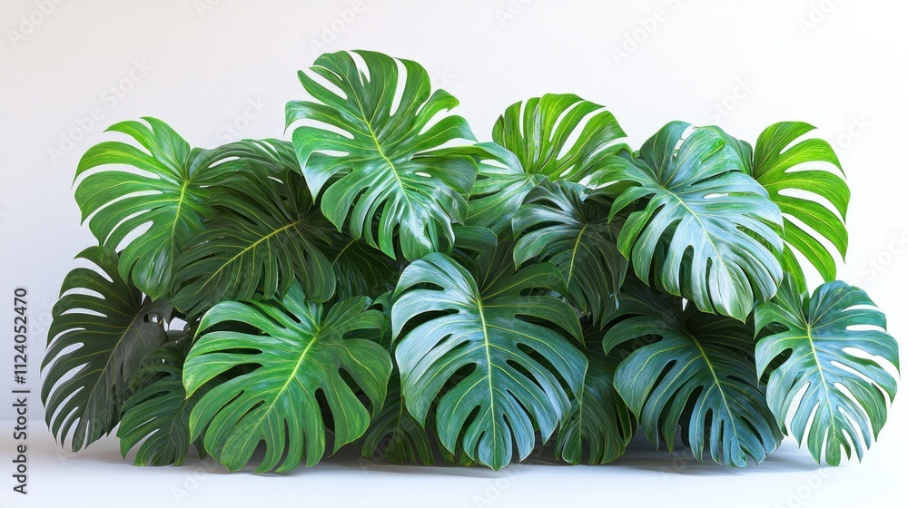 Obraz premium Lush green monstera leaves arranged aesthetically for decor.