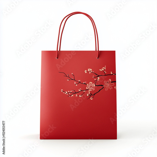 Red Gift Bag with Plum Blos...