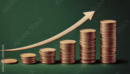 投資による資産形成を表すコインと矢印のイラスト