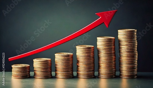 投資による資産形成を表すコインと矢印のイラスト