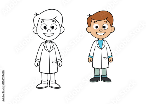 A fun coloring page for kids featuring a cheerful boy dressed as a dentist, holding a toothbrush and examining a tooth, surrounded by dental tools and a happy toothy smile!