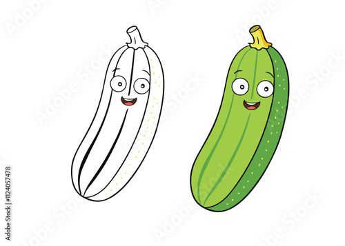 A fun zucchini coloring page for kids! Features a simple outline of a zucchini, perfect for coloring with crayons or markers. Great for teaching about vegetables and healthy eating!