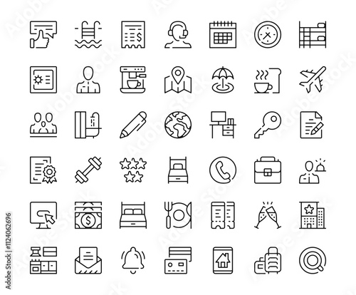 Hotel icons. Outline symbols collection. Premium vector line icons set