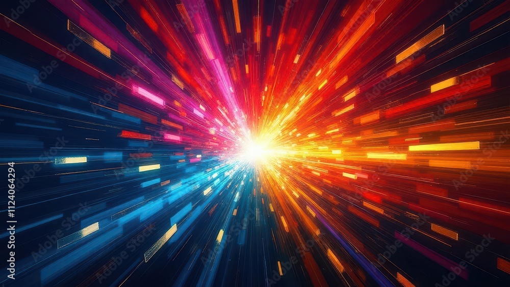 Obraz premium Radiant star trails. A symphony of colorful light trails merging in a harmonious starburst pattern. Noise-free, high-quality visuals ensure a crisp and captivating design.