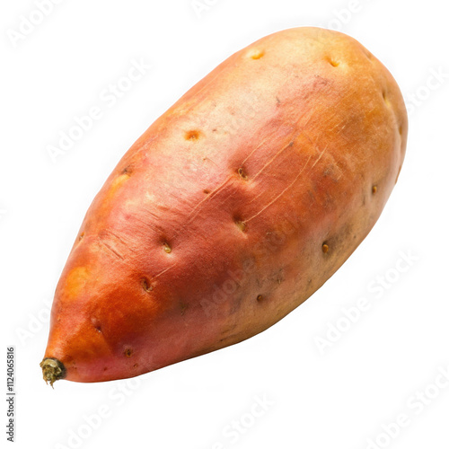 Fresh sweet potato on a white background, showcasing its vibrant orange skin.