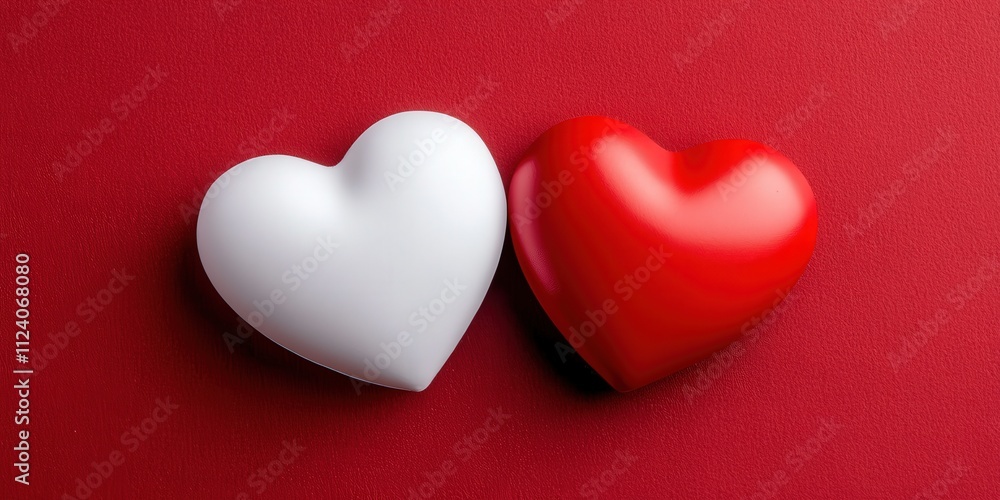 Obraz premium White and Red Heart Shaped Objects on a Vibrant Red Background