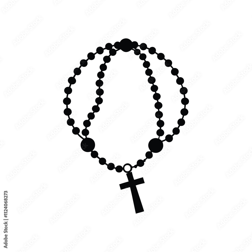 Naklejka premium Rosary with cross religion vector illustration - Rosary beads ClipArt Graphic