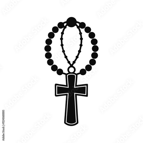 Rosary with cross religion vector illustration - Rosary beads ClipArt Graphic