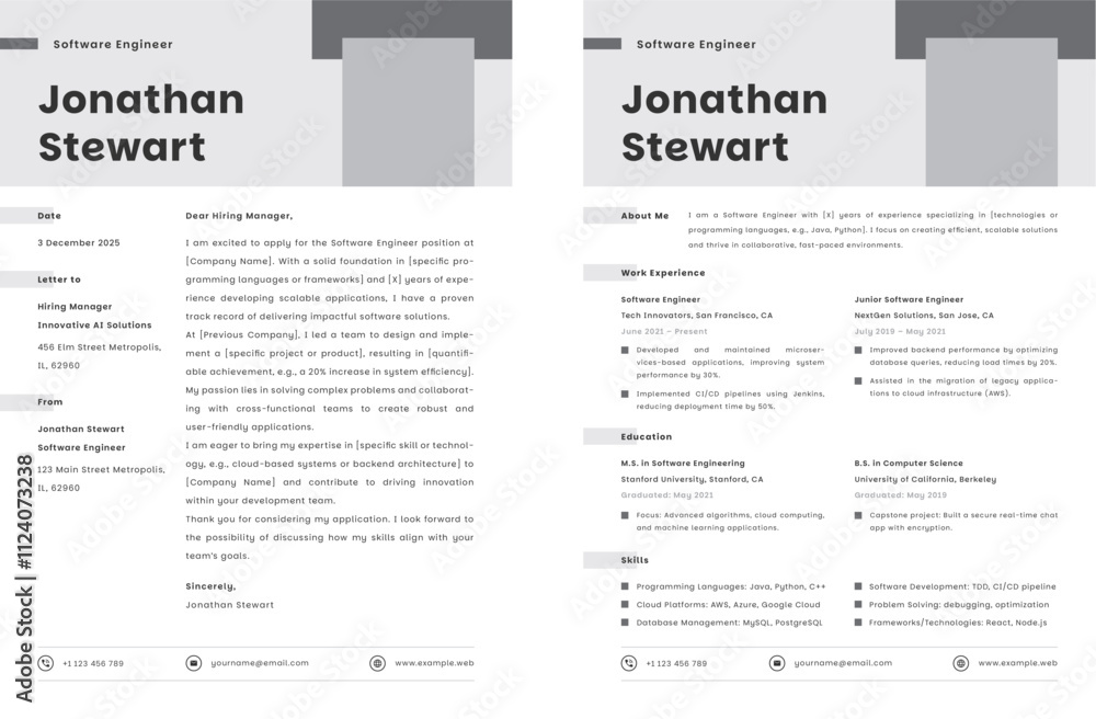 Fototapeta premium Software Engineer CV Resume Design