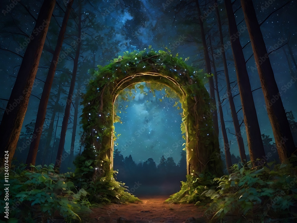 Enchanting Archway In A Starlit Forest At Night Enchanting Archway In A Starlit Forest At Night