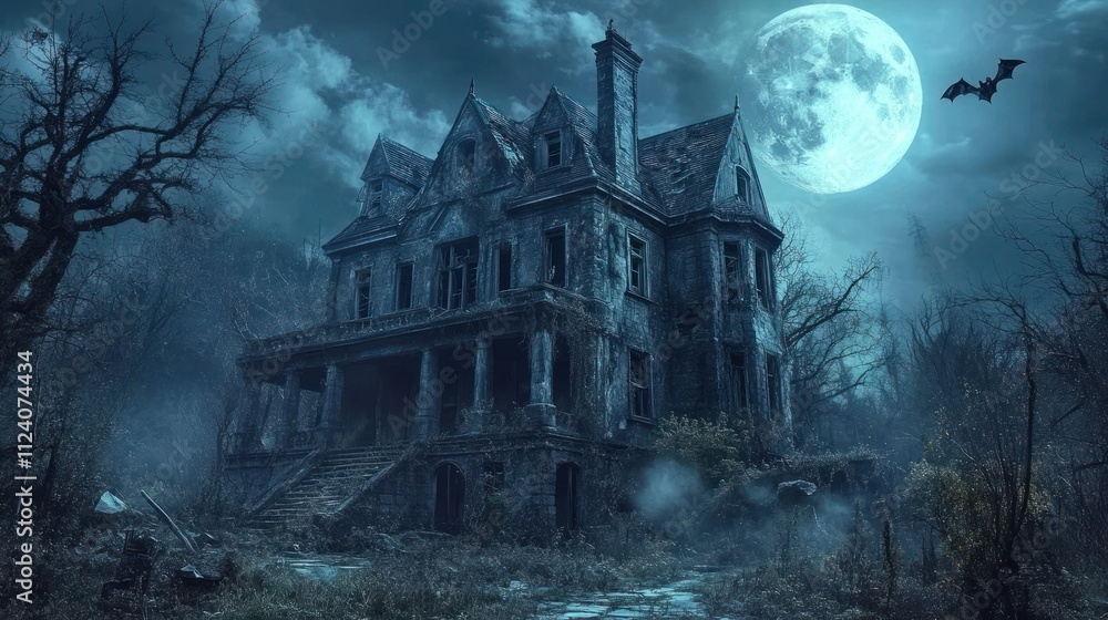 Eerie Mansion Under the Moonlight: A Spooky Night in the Woods Eerie Mansion Under the Moonlight: A Spooky Night in the Woods