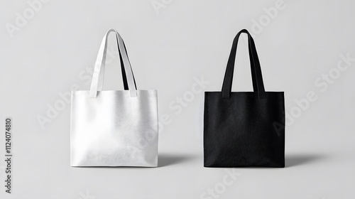 Canvas bag. mockup of fabric tote. Cloth totebag with handle. template of black and white cotton eco bag. Reusable tote for shopping. Blank mock for shopper. Ecobag for grocery. Vector,


 photo