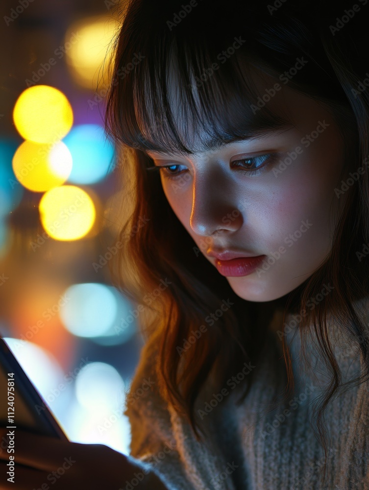 Young Woman Using Smartphone at Night Young Woman Using Smartphone at Night