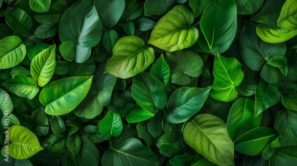Lush green leaves layered in a natural pattern. Lush green leaves layered in a natural pattern.