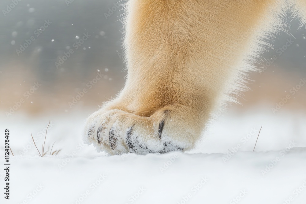 A close-up of a paw stepping into fresh snow, capturing the essence of winter. A close-up of a paw stepping into fresh snow, capturing the essence of winter.
