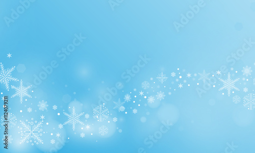 Winter fleck crystallic granules. Snowfall sky white teal blue wallpaper. Swirling snowflakes february texture. Snow hurricane scenery design.