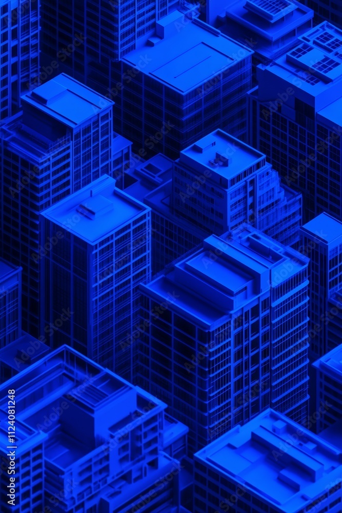 Fototapeta premium Blue Cityscape, Aerial View of Modern Buildings