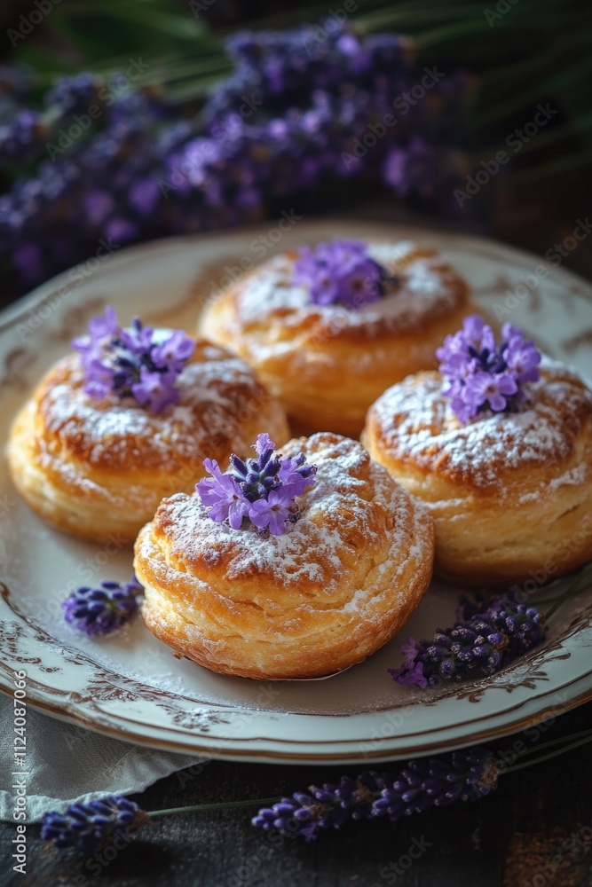 Powdered Sugar Pastries on White Plate Powdered Sugar Pastries on White Plate