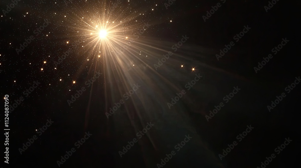 Glowing Starburst in Dark Space with Light Rays and Tiny Stars Glowing Starburst in Dark Space with Light Rays and Tiny Stars