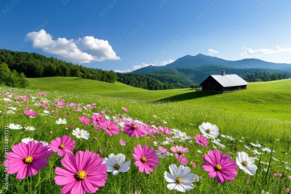 Vibrant pink flower field scenic nature photography in a peaceful floral landscape Vibrant pink flower field scenic nature photography in a peaceful floral landscape