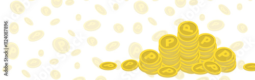 たくさんのコインが舞う背景・貯まるイメージフレーム　白バック　2