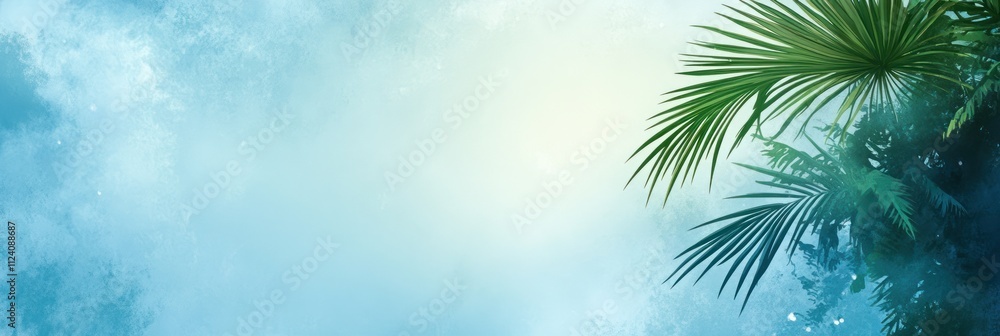 A serene tropical background featuring soft hues and palm leaves. A serene tropical background featuring soft hues and palm leaves.