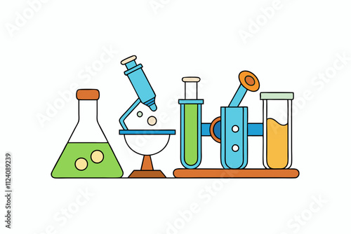 Science Equipment Vector: Test Tubes, Beakers, and Microscope Line Art photo