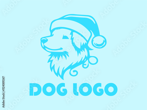 Light blue dog head in Santas hat below for a playful and festive pet business branding or holiday design photo