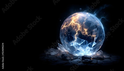 crystal, ball, glowing, aura, mystical, dark, background, isolated, magical, ethereal, mysterious, fantasy, sphere, enchanted, radiant, luminous, glass, orb, spiritual, witchcraft, fortune, divination photo