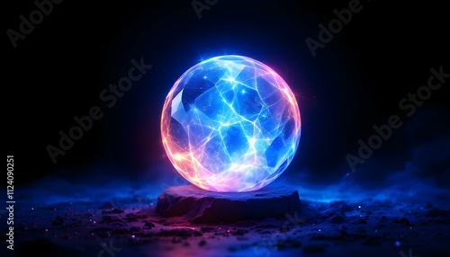 crystal, ball, glowing, aura, mystical, dark, background, isolated, magical, ethereal, mysterious, fantasy, sphere, enchanted, radiant, luminous, glass, orb, spiritual, witchcraft, fortune, divination photo