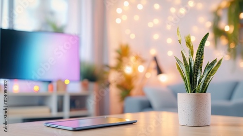 Wallpaper Mural A cozy interior with a plant and tablet, creating a relaxing atmosphere. Torontodigital.ca