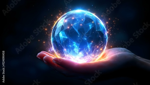 crystal, ball, glowing, aura, mystical, dark, background, isolated, magical, ethereal, mysterious, fantasy, sphere, enchanted, radiant, luminous, glass, orb, spiritual, witchcraft, fortune, divination photo