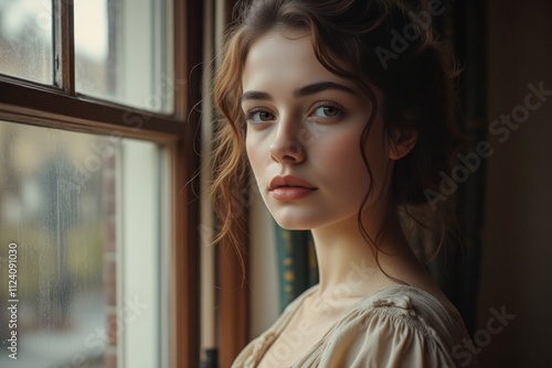 Young Woman Gazing Out Window Dressed in Beige Free Download Young Woman Gazing Out Window Dressed in Beige - GFXLoad