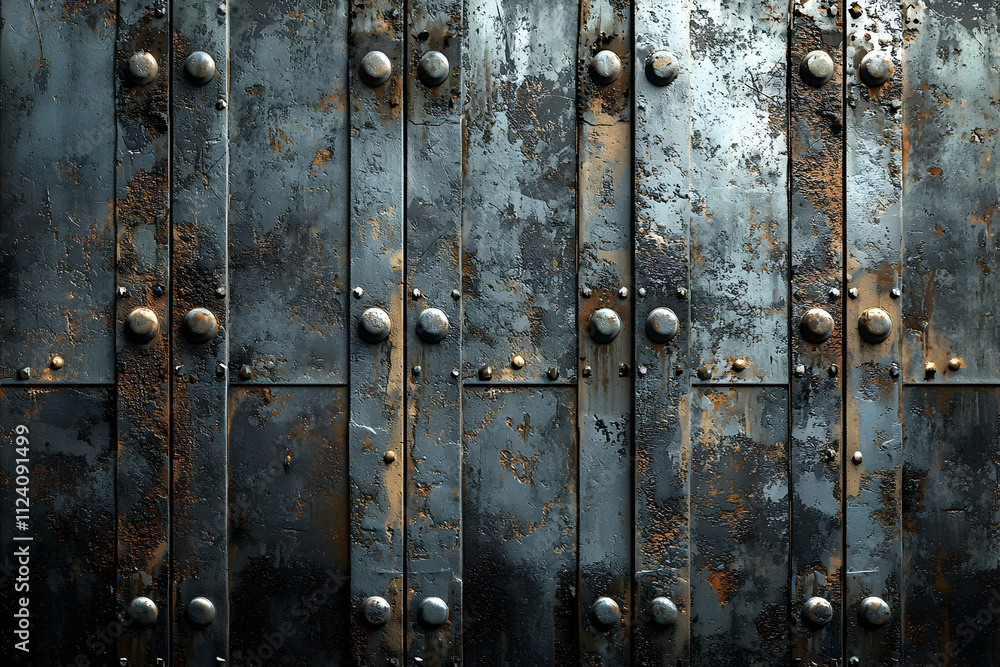 Rustic Metal Texture: Weathered Steel Panels with Rivets Rustic Metal Texture: Weathered Steel Panels with Rivets