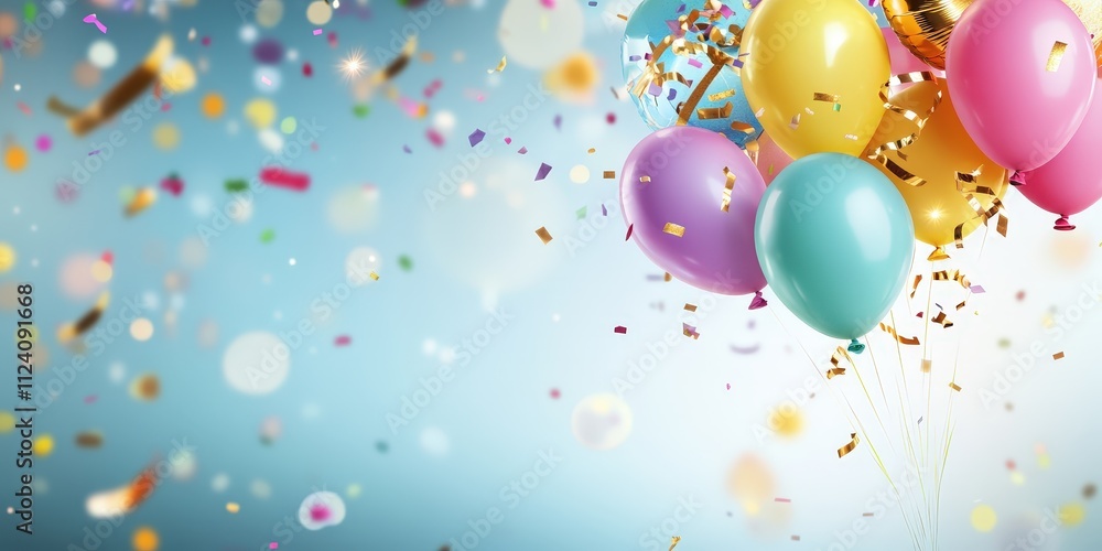 Colorful Balloons with Confetti Celebrating a Joyful Festive Occasion Colorful Balloons with Confetti Celebrating a Joyful Festive Occasion