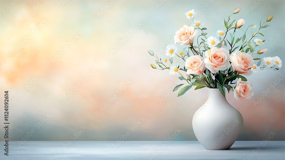 Elegant pastel floral arrangement a calm still life composition with artistic viewpoint Elegant pastel floral arrangement a calm still life composition with artistic viewpoint
