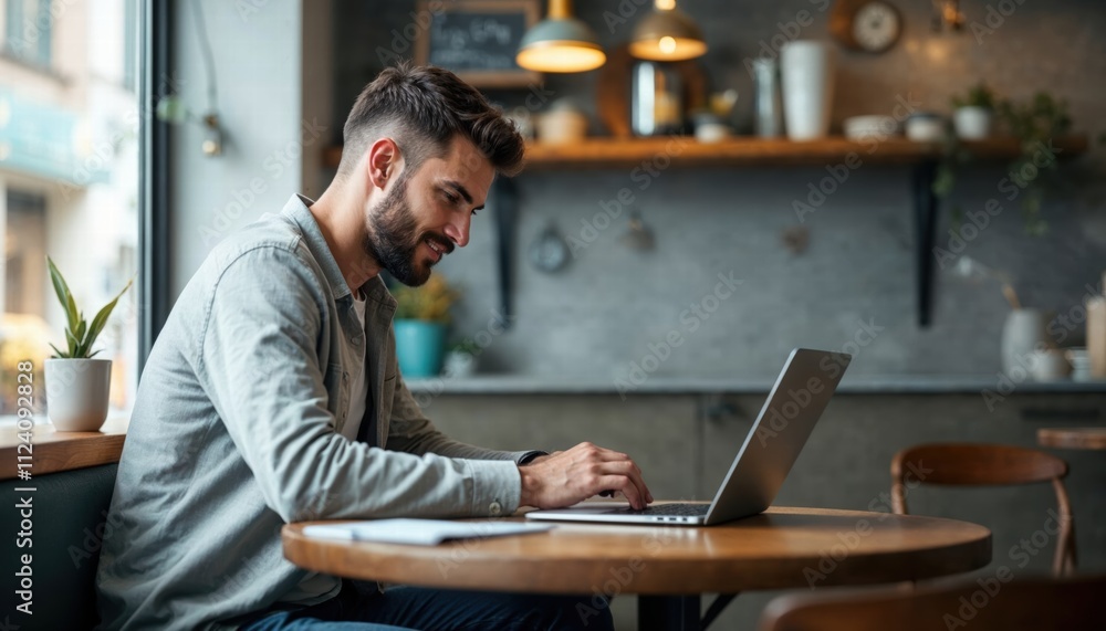 Businessman on a laptop during work in a cafe. Concept of remote and freelance work. Businessman on a laptop during work in a cafe. Concept of remote and freelance work.