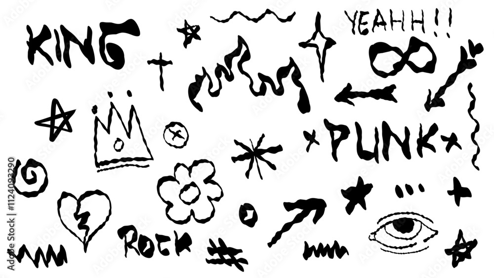 Hand drawn graffiti collection set. Vector illustration Hand drawn graffiti collection set. Vector illustration