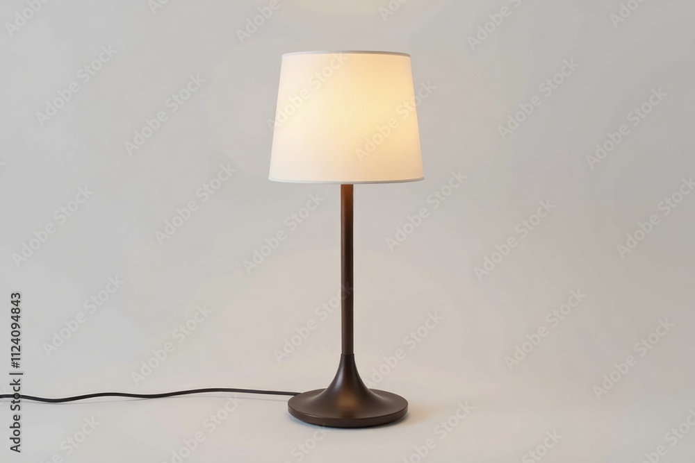 A Modern Table Lamp with a White Shade Illuminates A Modern Table Lamp with a White Shade Illuminates