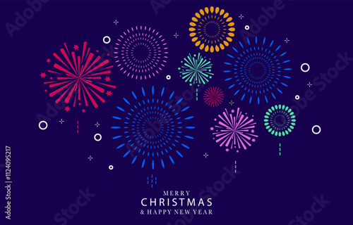 firework happy new year on night background.Editable vector illustration for horizontal design