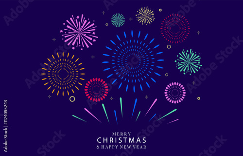 firework happy new year on night background.Editable vector illustration for horizontal design