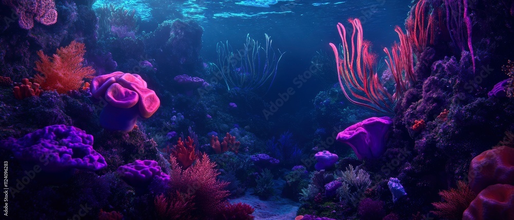 Fototapeta premium Close-up neon coral reef underwater dance